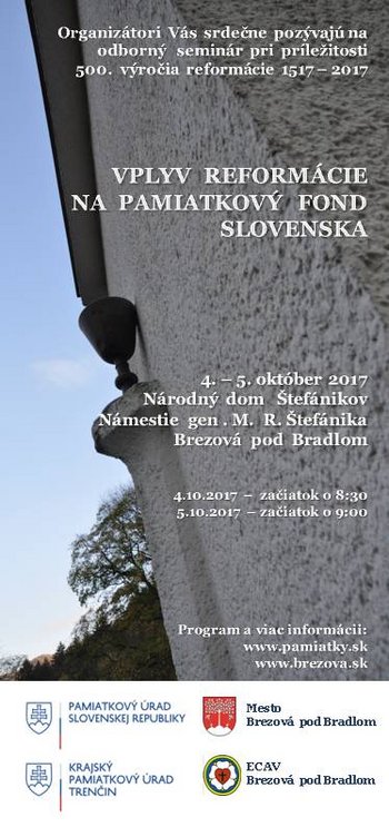 Pozvánka Vplyv reformácie na Pamiatkový fond Slovenska