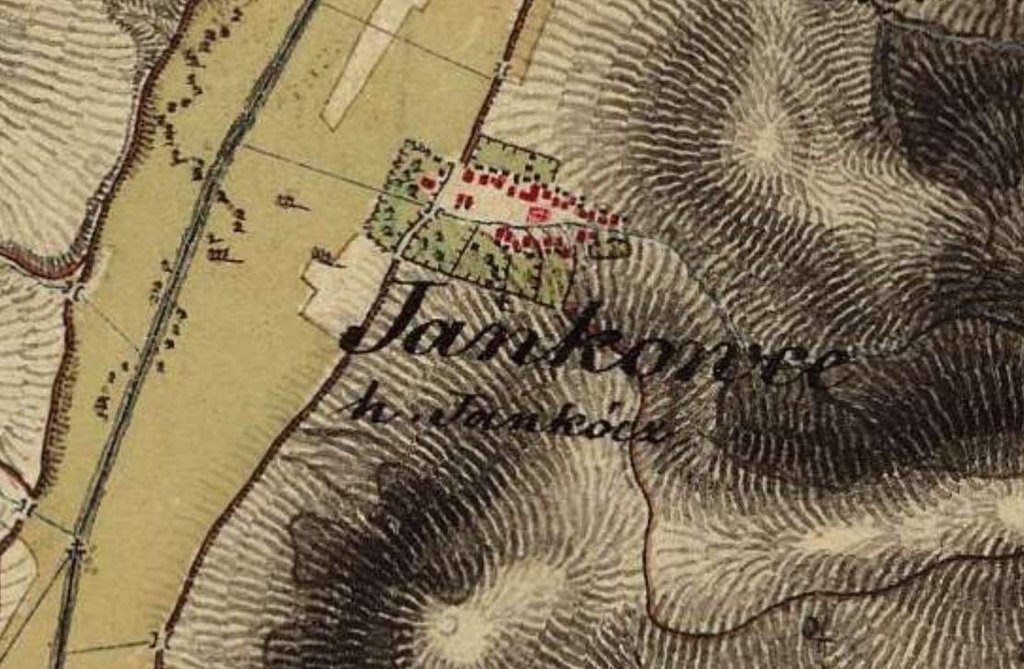 02 Jankovce s kostolom na výreze mapy druhého vojenského mapovania z roku 1819