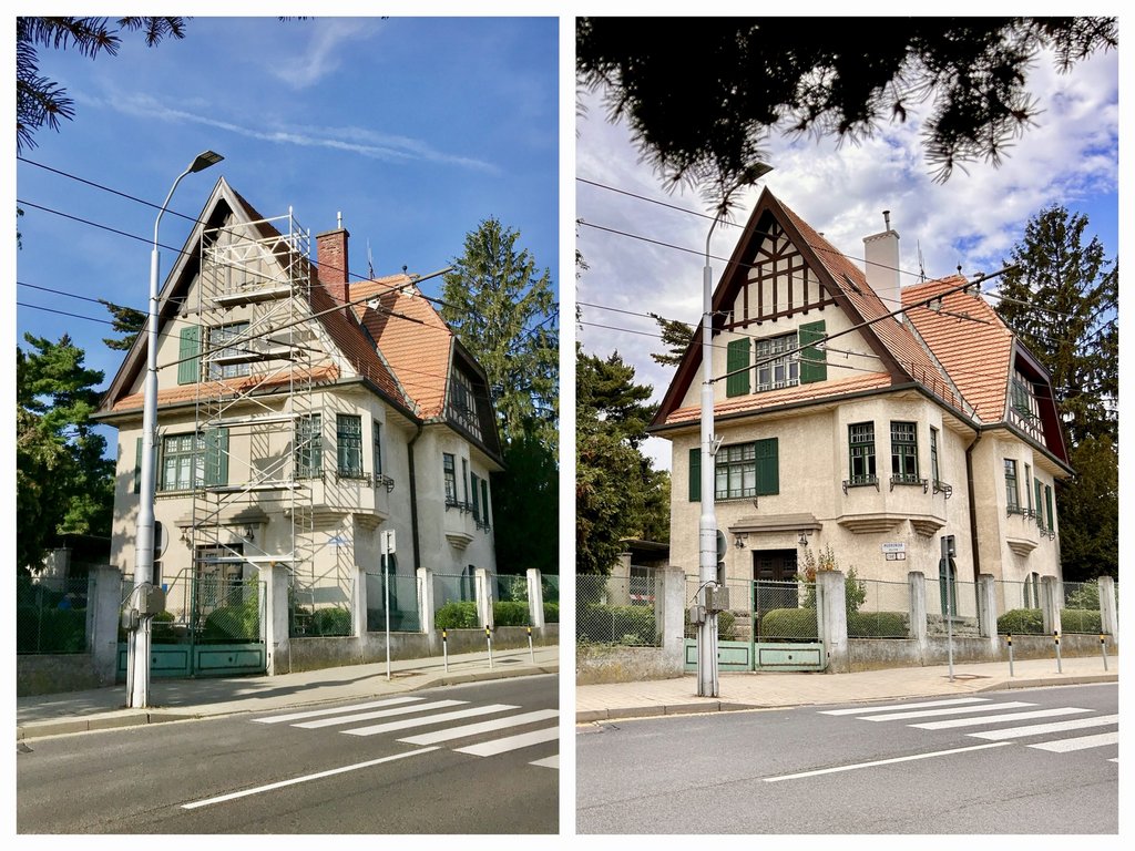 Prečerpávacia stanica na Oslom vrchu v Bratislave, pred a po úpravách Zdroj: Archív KPÚ BA